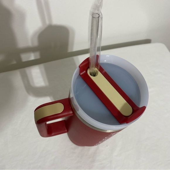 POSHBOSS Stanley-like Steel Tumbler Cup Thermos With Handle & Straw Red Poshswag - Picture 4 of 11